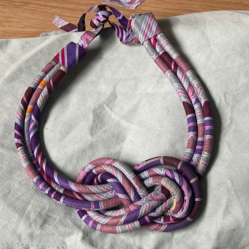 African fabric Purple and Gray Knotted Necklace